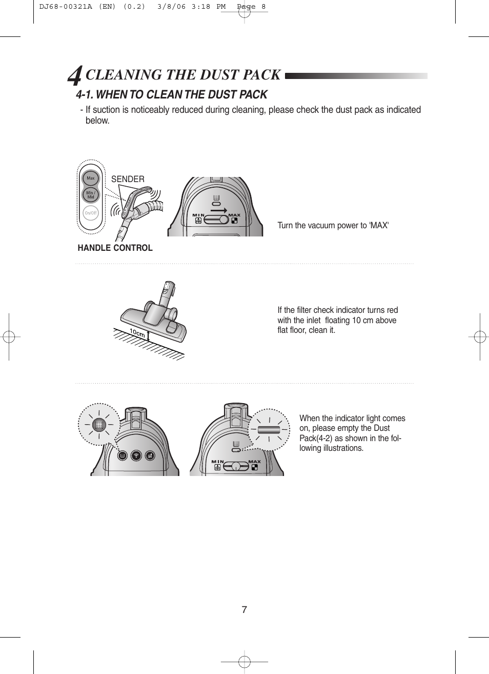 Cleaning the dust pack | Samsung SC8431 User Manual | Page 8 / 12