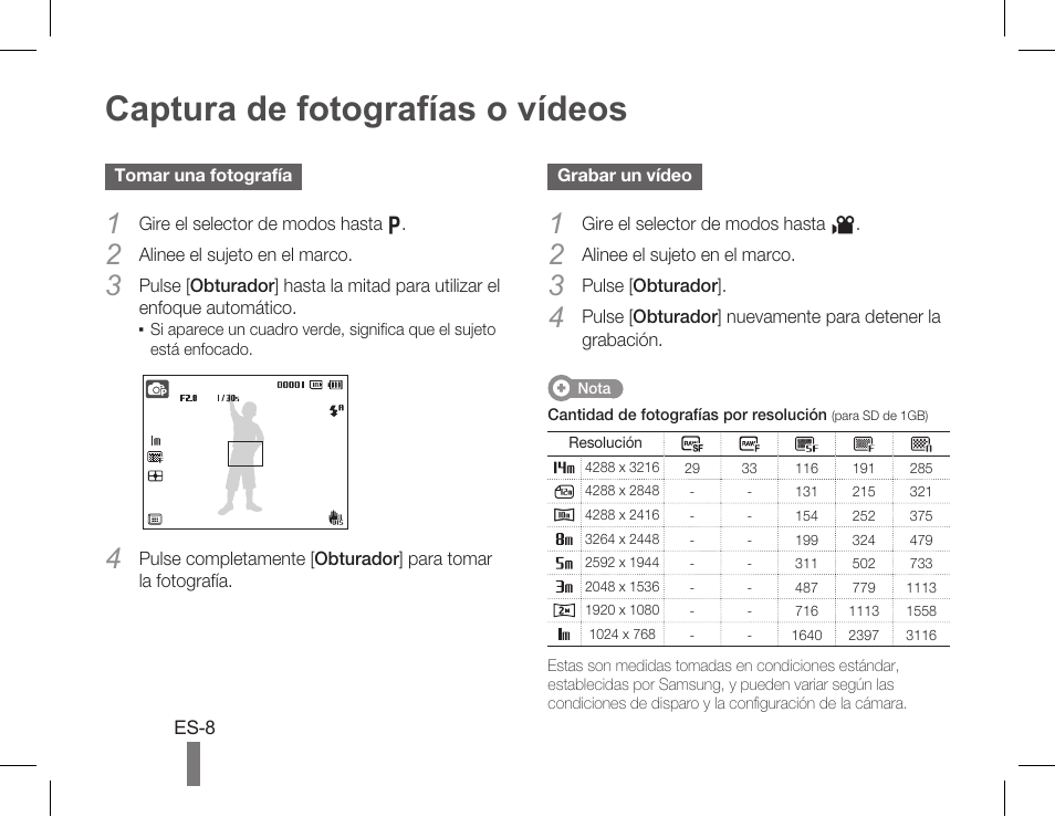 Captura de fotografías o vídeos | Samsung AD68-05243A User Manual | Page 18 / 32
