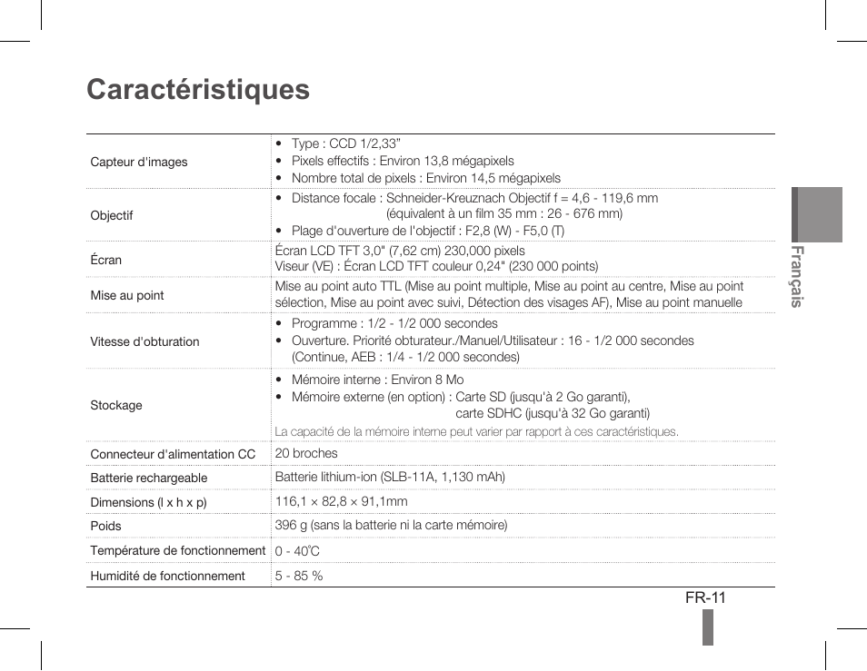 Caractéristiques | Samsung AD68-05243A User Manual | Page 31 / 32