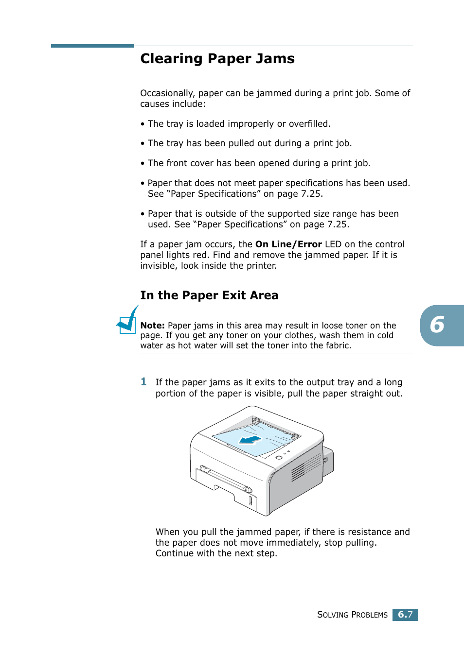 Clearing paper jams, In the paper exit area, Go to “clearing paper | Samsung ML 1740 User Manual | Page 100 / 150