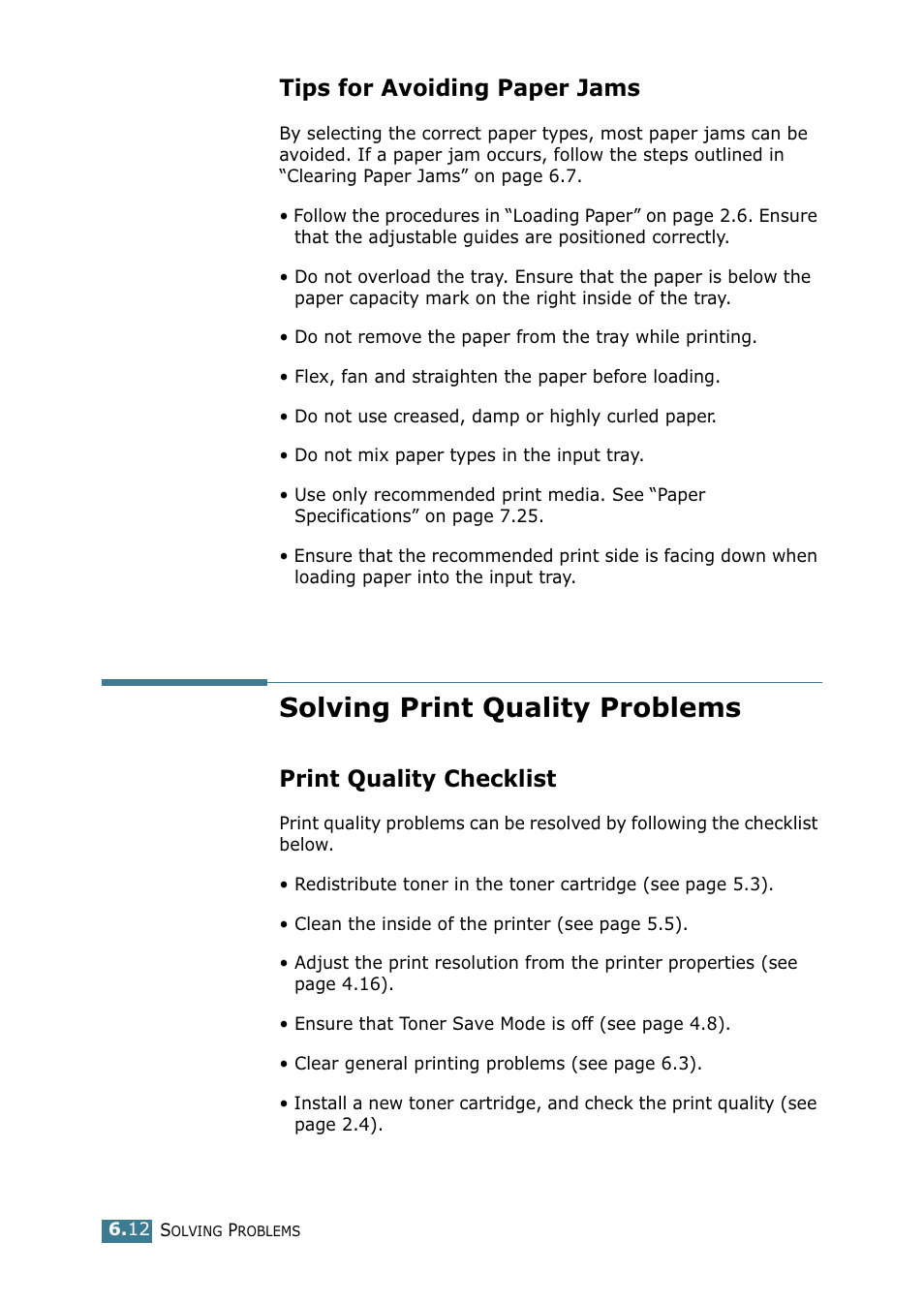 Tips for avoiding paper jams, Solving print quality problems, Print quality checklist | Samsung ML 1740 User Manual | Page 105 / 150