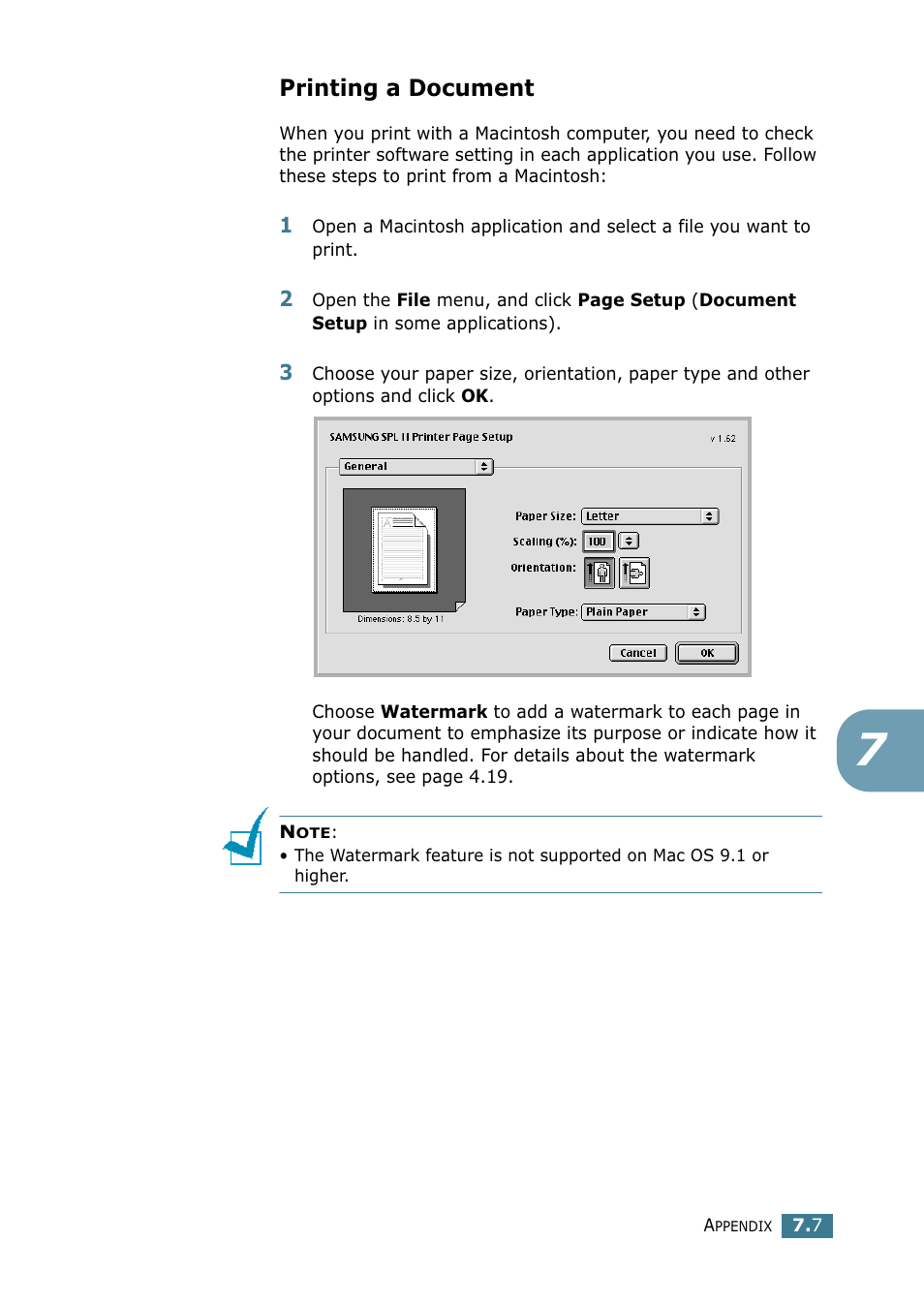 Printing a document | Samsung ML 1740 User Manual | Page 124 / 150