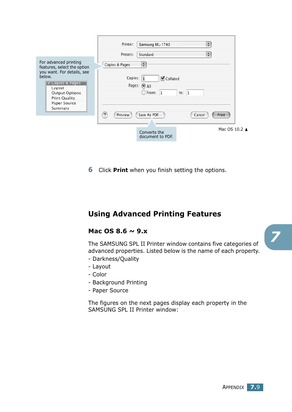 Using advanced printing features | Samsung ML 1740 User Manual | Page 126 / 150