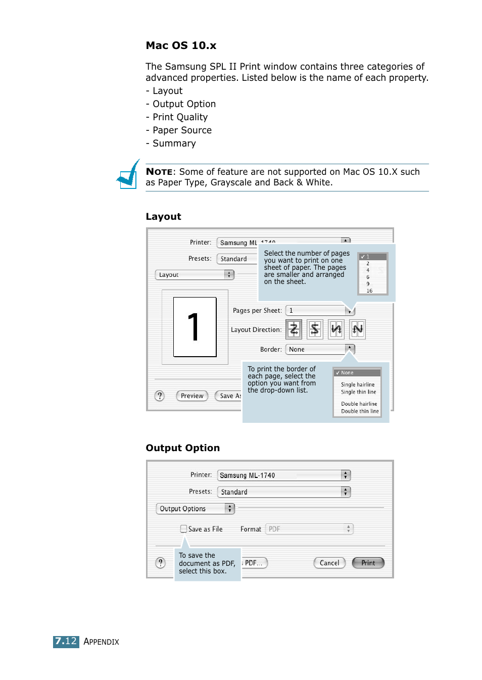 Mac os 10.x | Samsung ML 1740 User Manual | Page 129 / 150