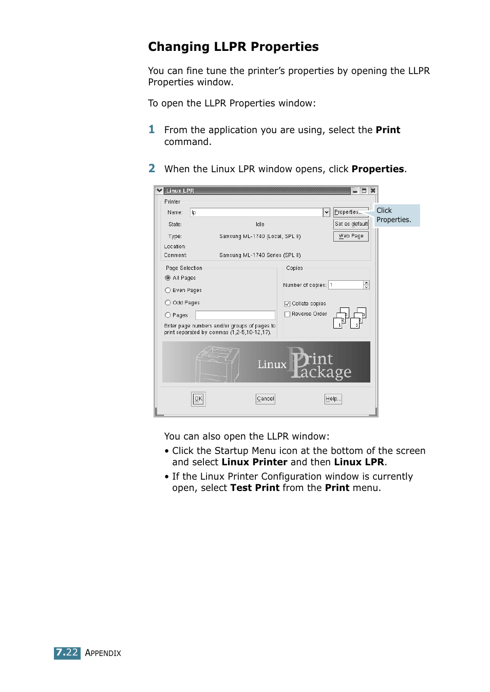 Changing llpr properties | Samsung ML 1740 User Manual | Page 139 / 150
