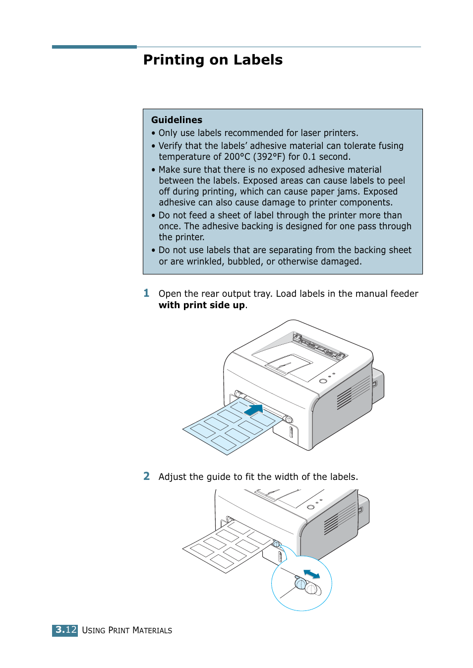 Printing on labels | Samsung ML 1740 User Manual | Page 49 / 150