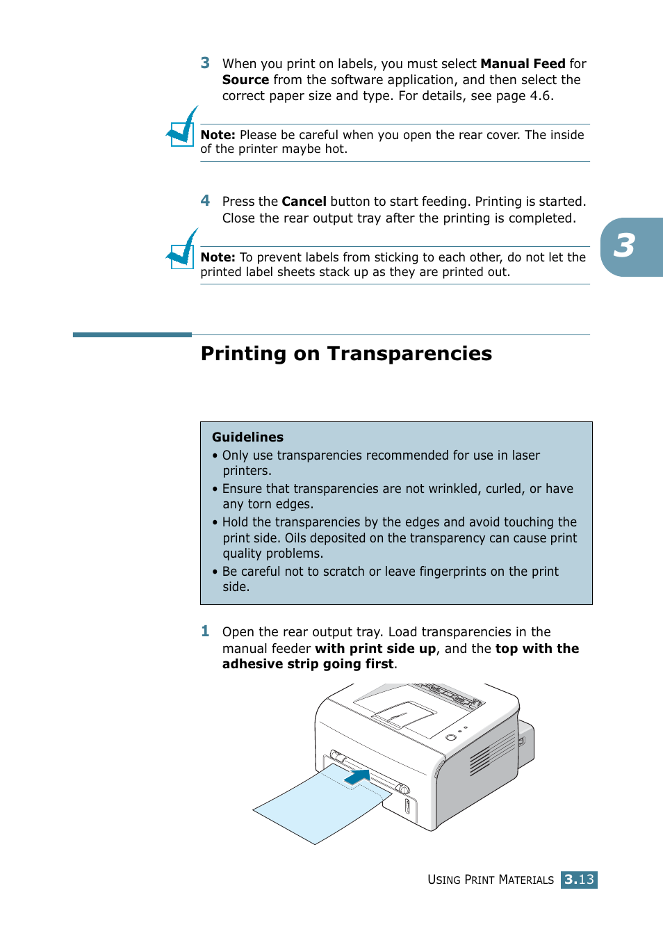 Printing on transparencies | Samsung ML 1740 User Manual | Page 50 / 150