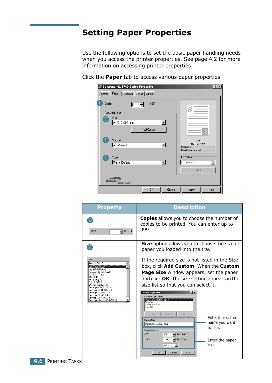 Setting paper properties | Samsung ML 1740 User Manual | Page 61 / 150