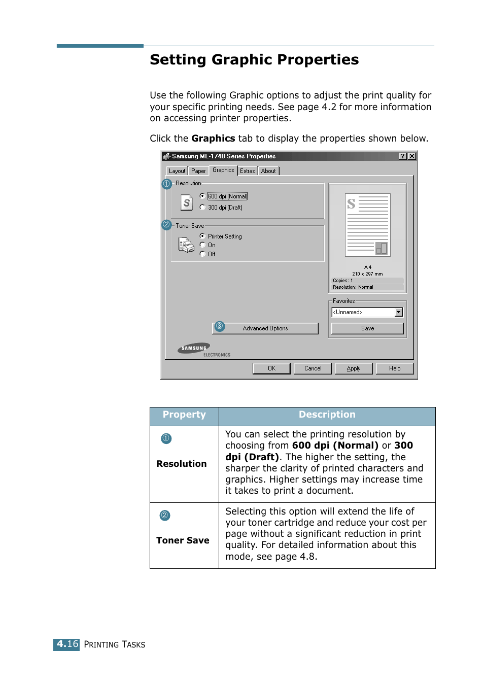 Setting graphic properties | Samsung ML 1740 User Manual | Page 71 / 150