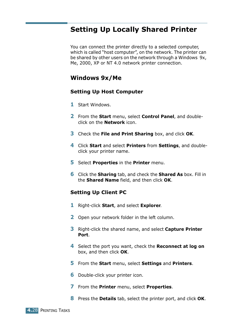 Setting up locally shared printer, Windows 9x/me | Samsung ML 1740 User Manual | Page 83 / 150
