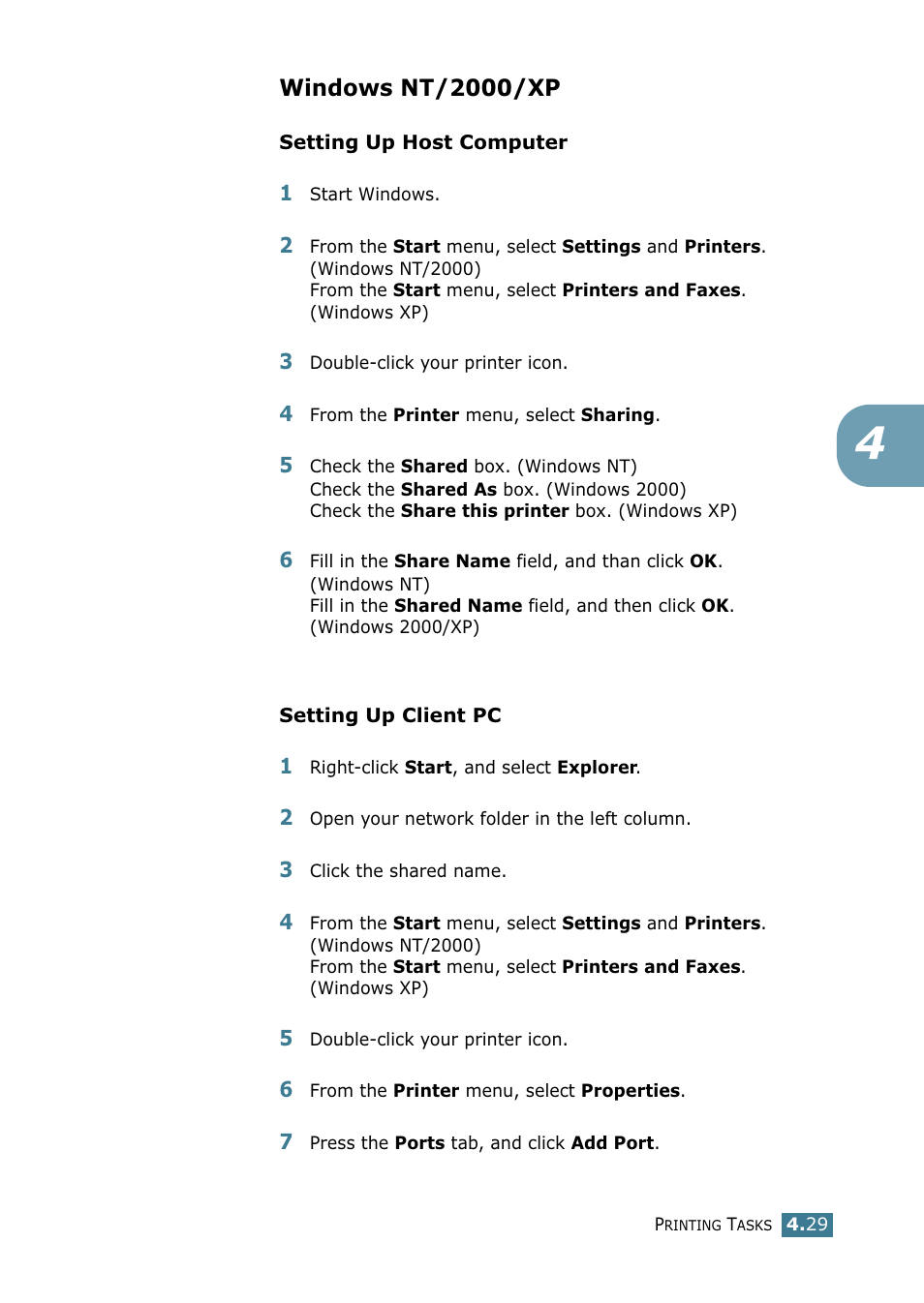 Windows nt/2000/xp | Samsung ML 1740 User Manual | Page 84 / 150