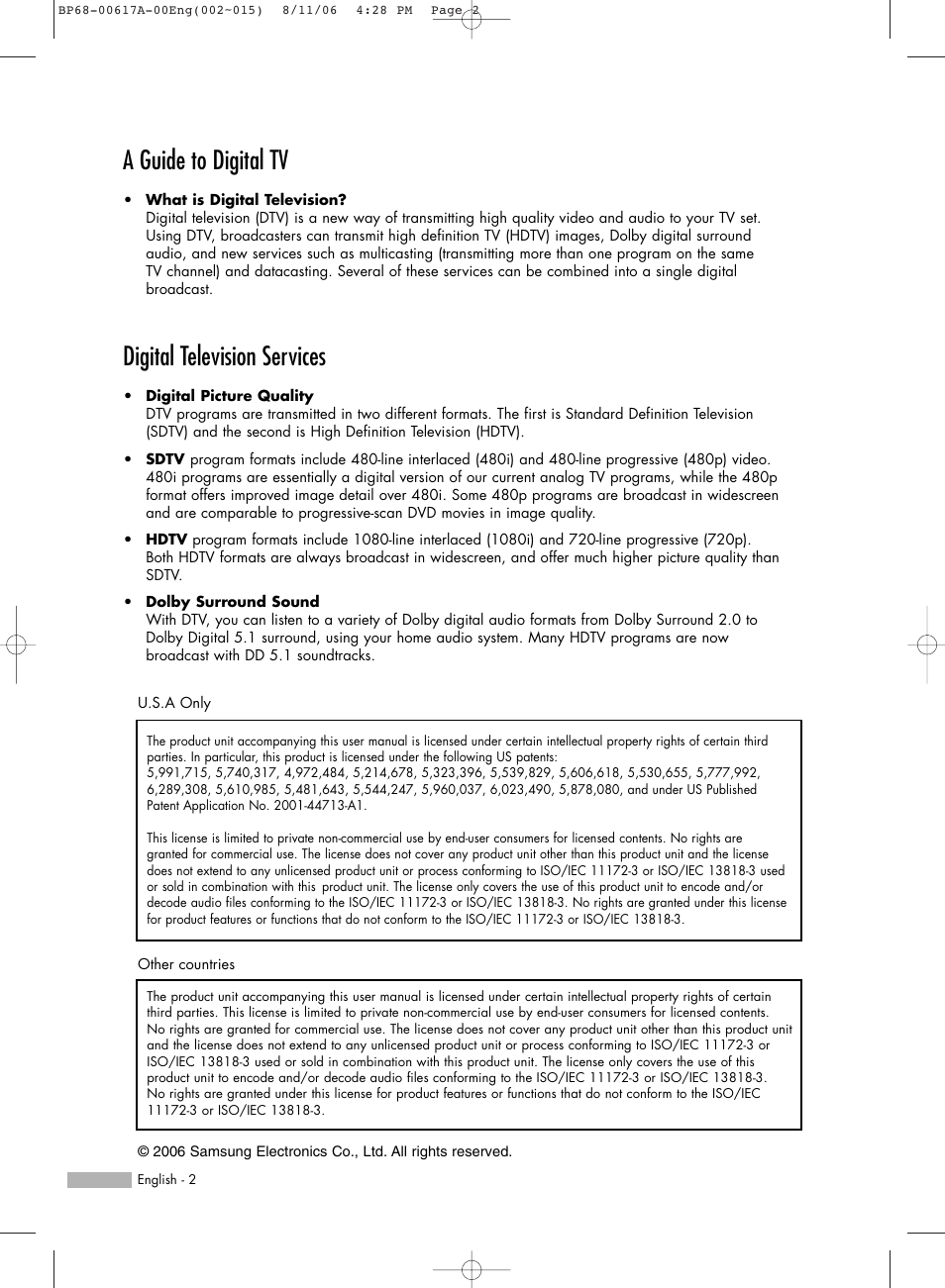A guide to digital tv, Digital television services | Samsung HL-S4676S User Manual | Page 2 / 136