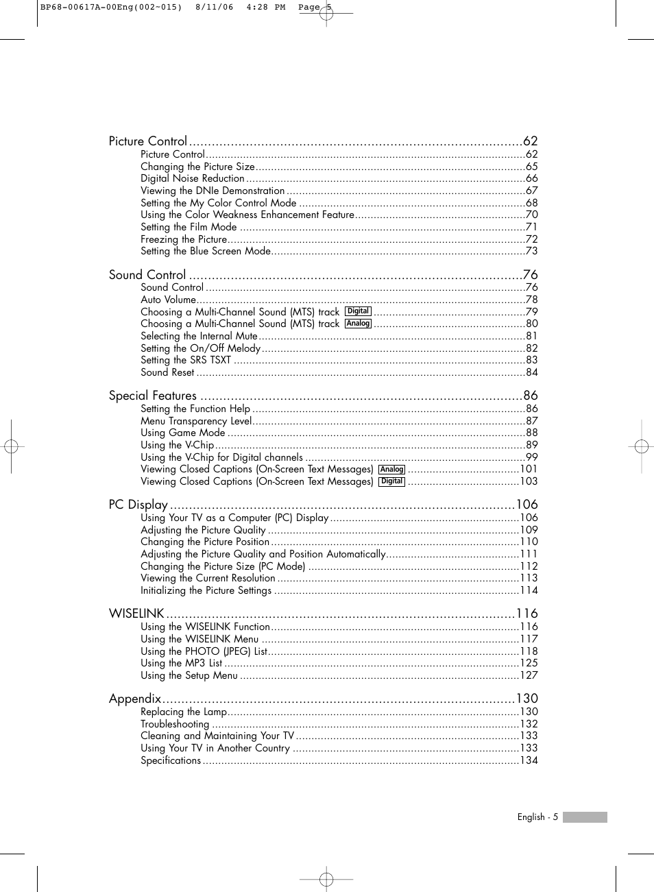 Samsung HL-S4676S User Manual | Page 5 / 136