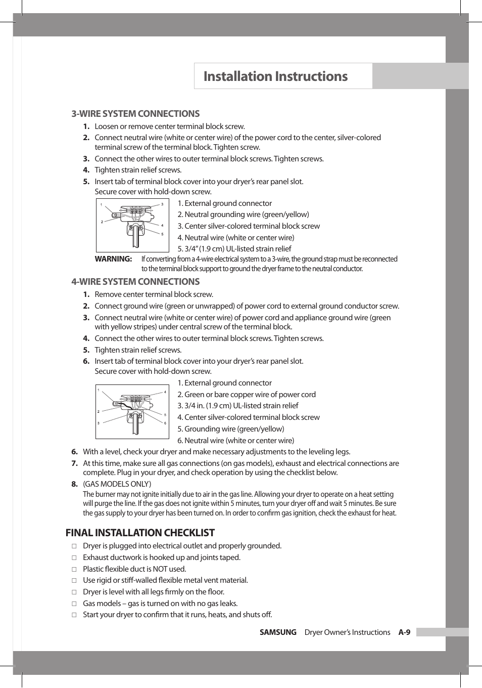 Installation instructions, Final installation checklist | Samsung DC68-02312A-04 User Manual | Page 15 / 36