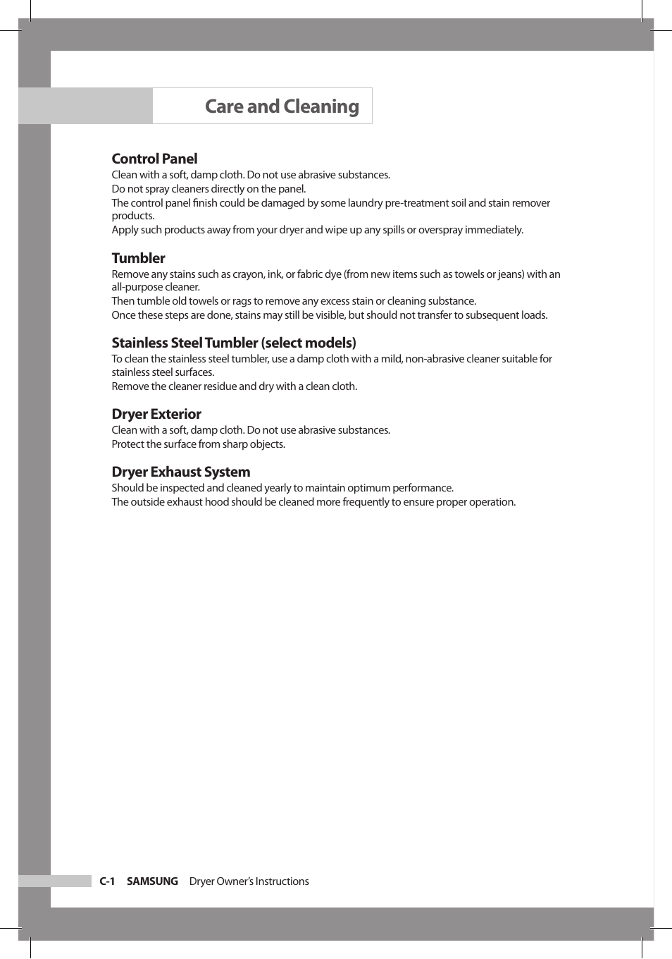 Care and cleaning | Samsung DC68-02312A-04 User Manual | Page 24 / 36