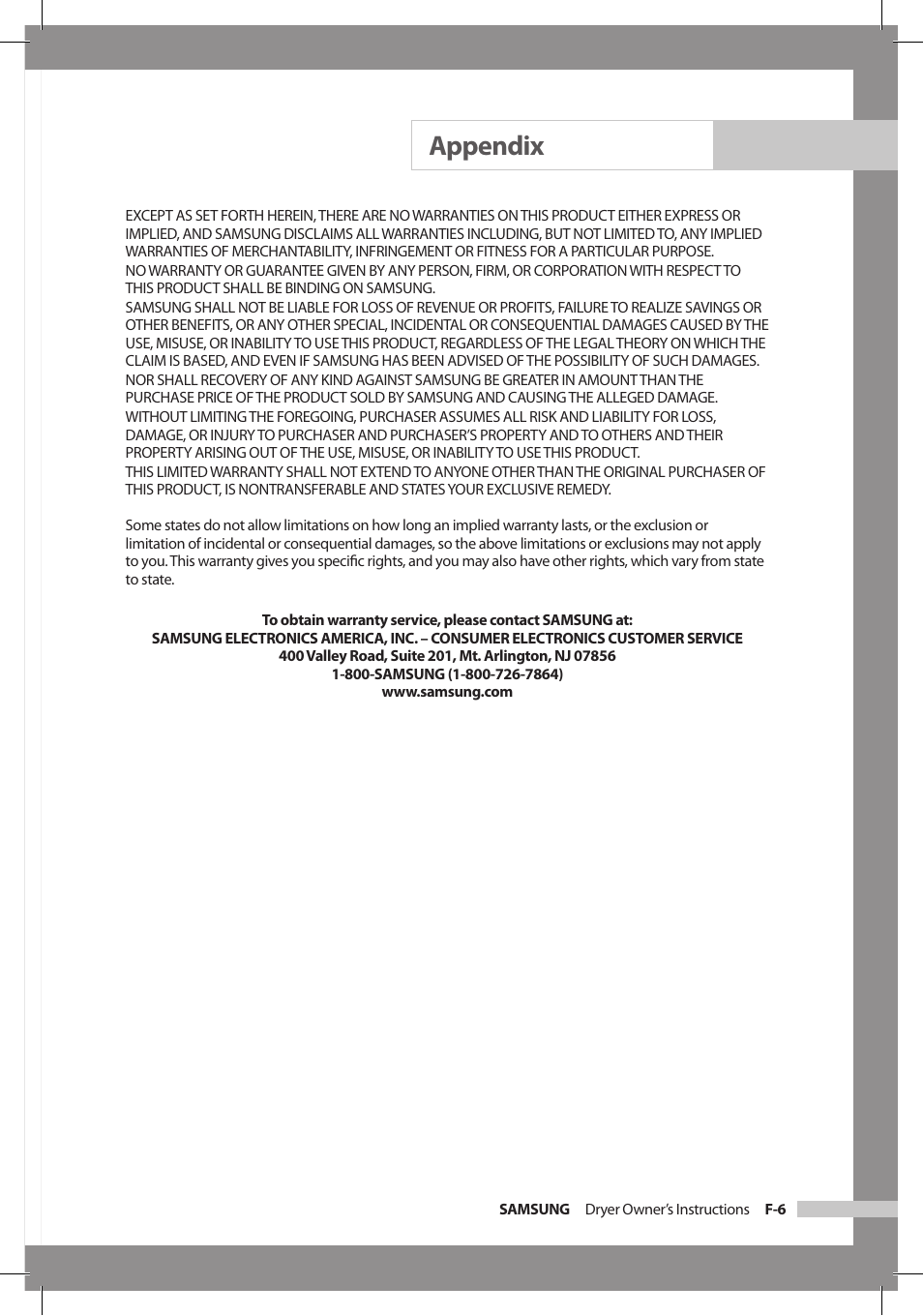 Appendix | Samsung DC68-02312A-04 User Manual | Page 33 / 36