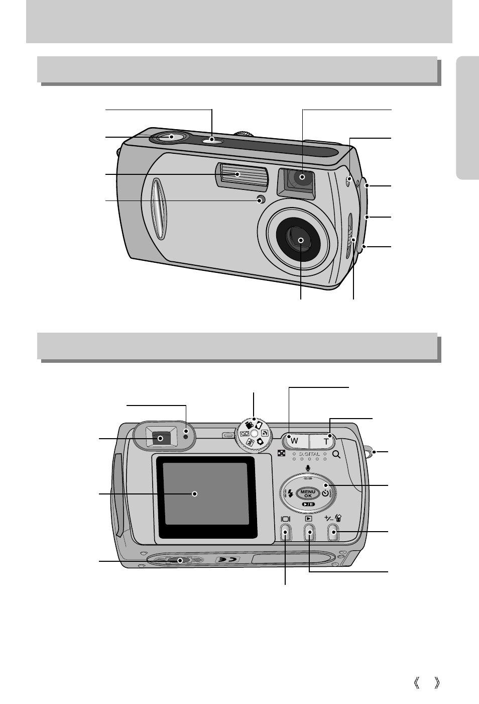 Identification of features, Front & top back & bottom | Samsung Digimax 301 User Manual | Page 11 / 104