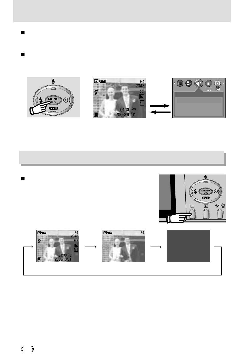 Menu/ ok button, Lcd button | Samsung Digimax 301 User Manual | Page 32 / 104