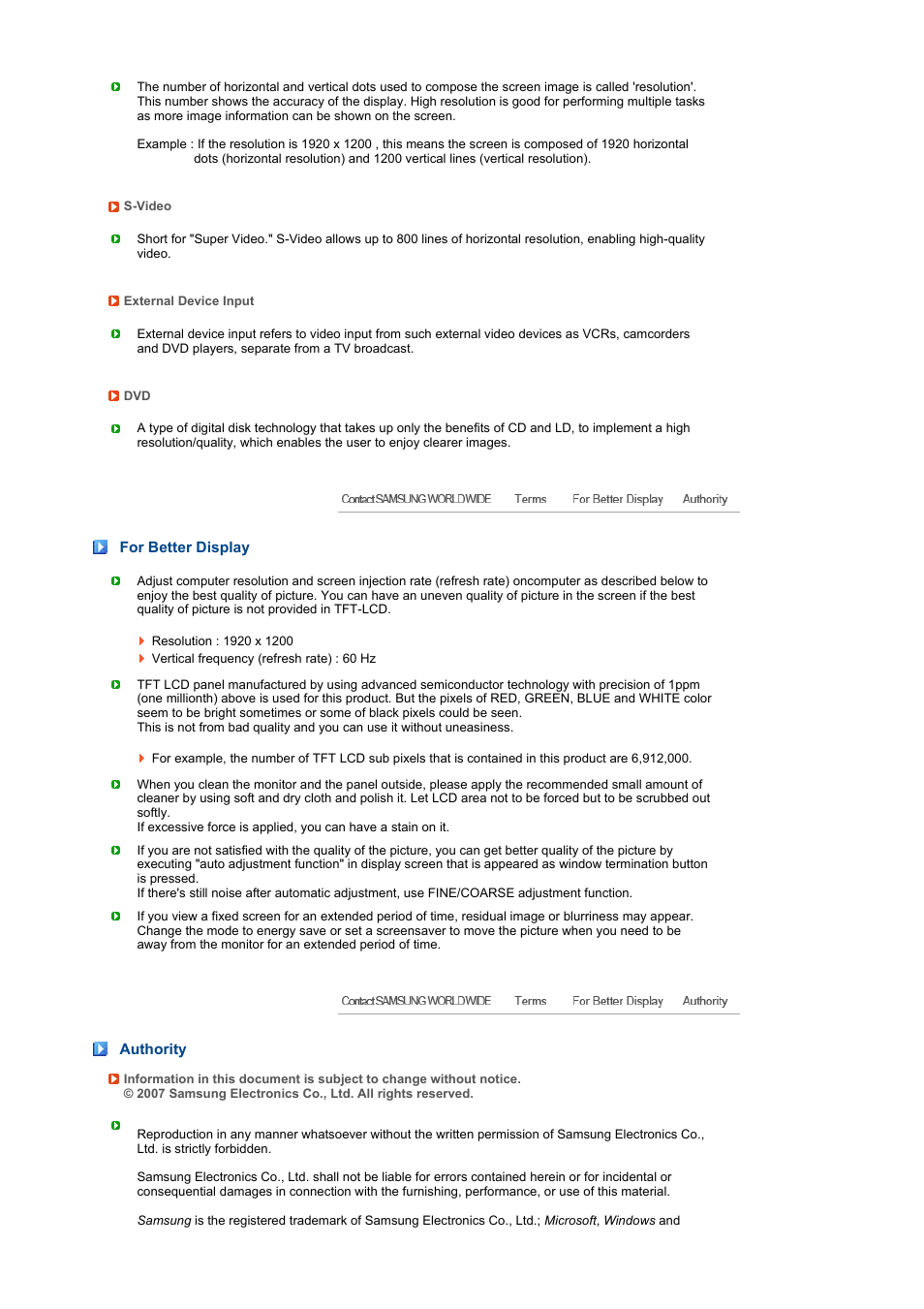 For better display, Authority | Samsung 275T User Manual | Page 60 / 61