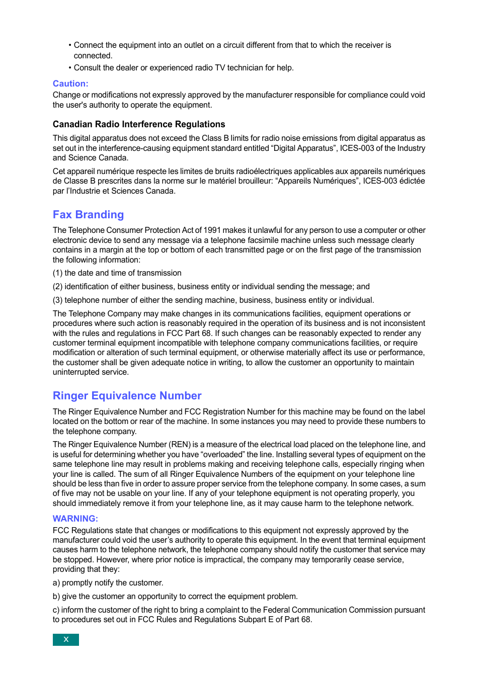 Fax branding, Ringer equivalence number | Samsung SF-560 User Manual | Page 11 / 98