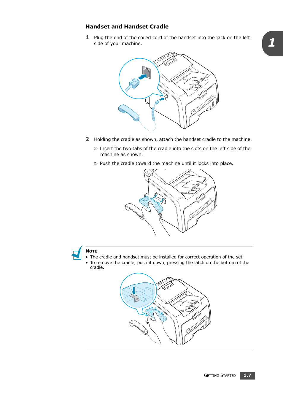 Handset and handset cradle | Samsung SF-560 User Manual | Page 22 / 98