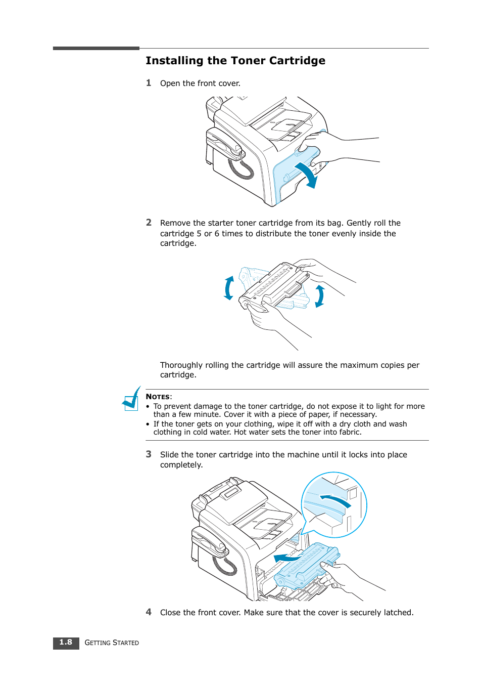 Installing the toner cartridge | Samsung SF-560 User Manual | Page 23 / 98