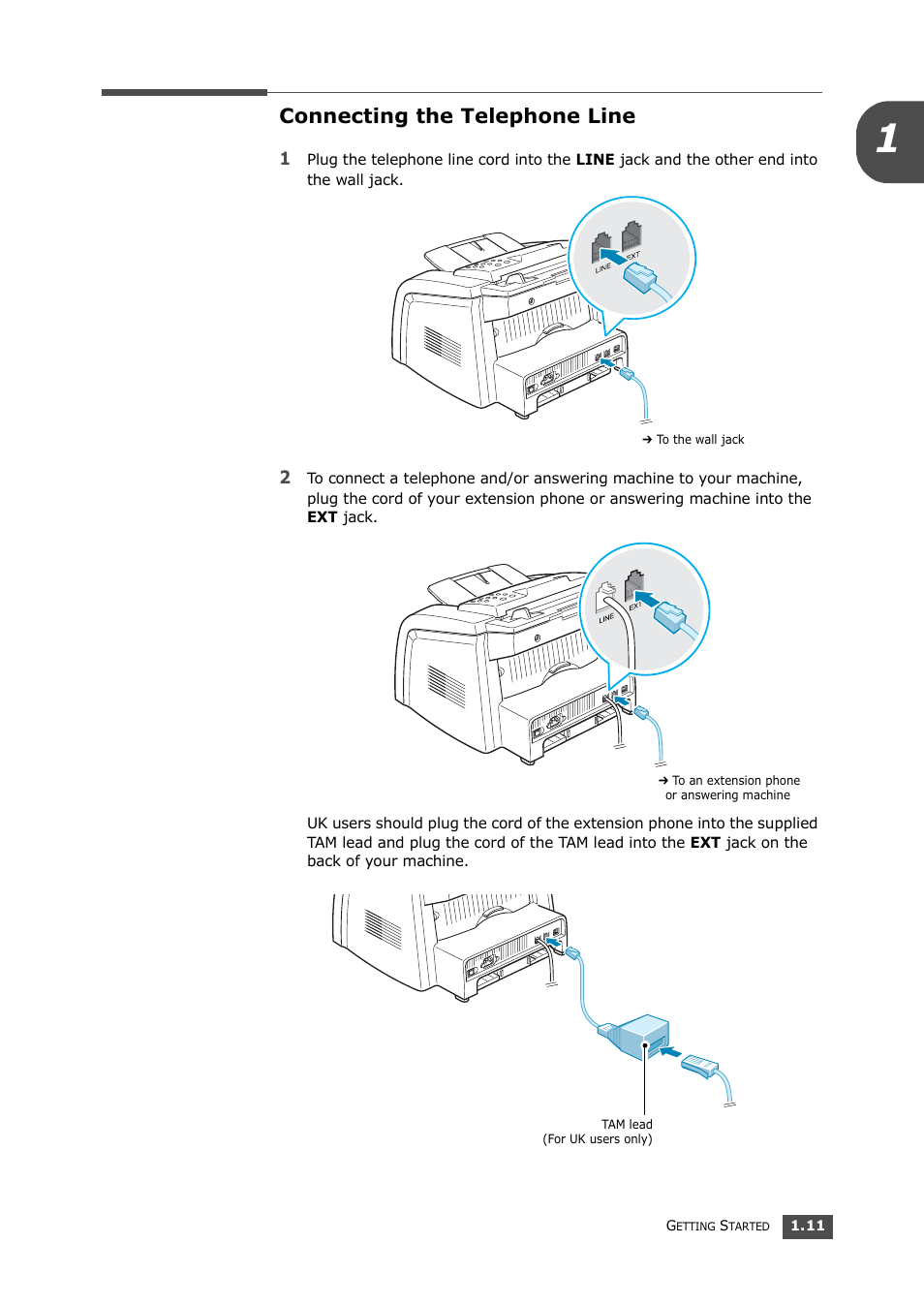 Connecting the telephone line | Samsung SF-560 User Manual | Page 26 / 98