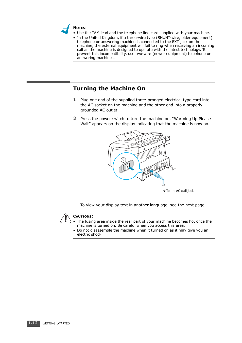 Turning the machine on | Samsung SF-560 User Manual | Page 27 / 98