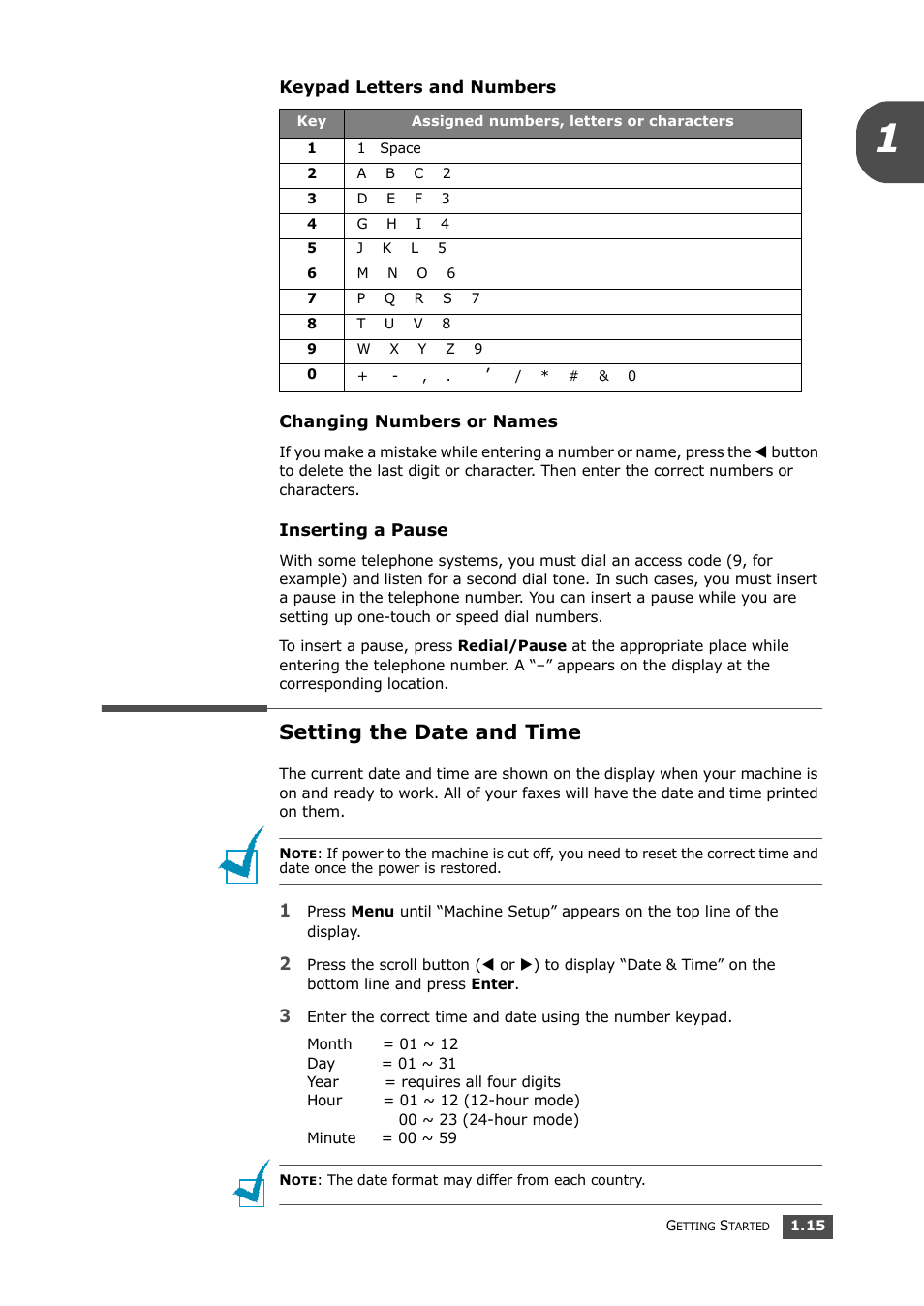 Setting the date and time | Samsung SF-560 User Manual | Page 30 / 98
