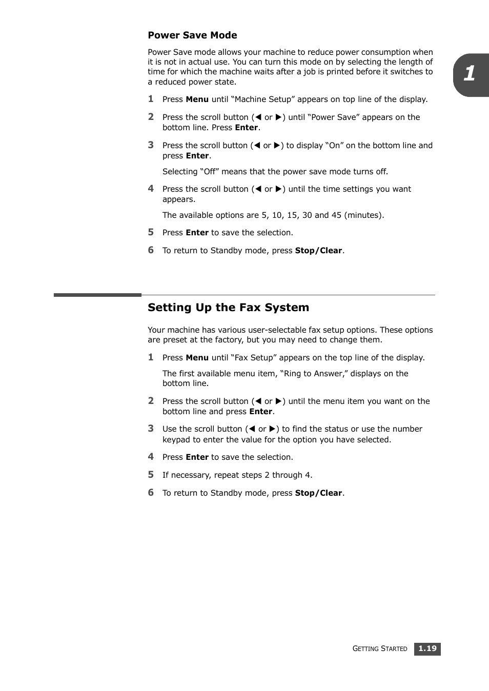 Power save mode, Setting up the fax system | Samsung SF-560 User Manual | Page 34 / 98