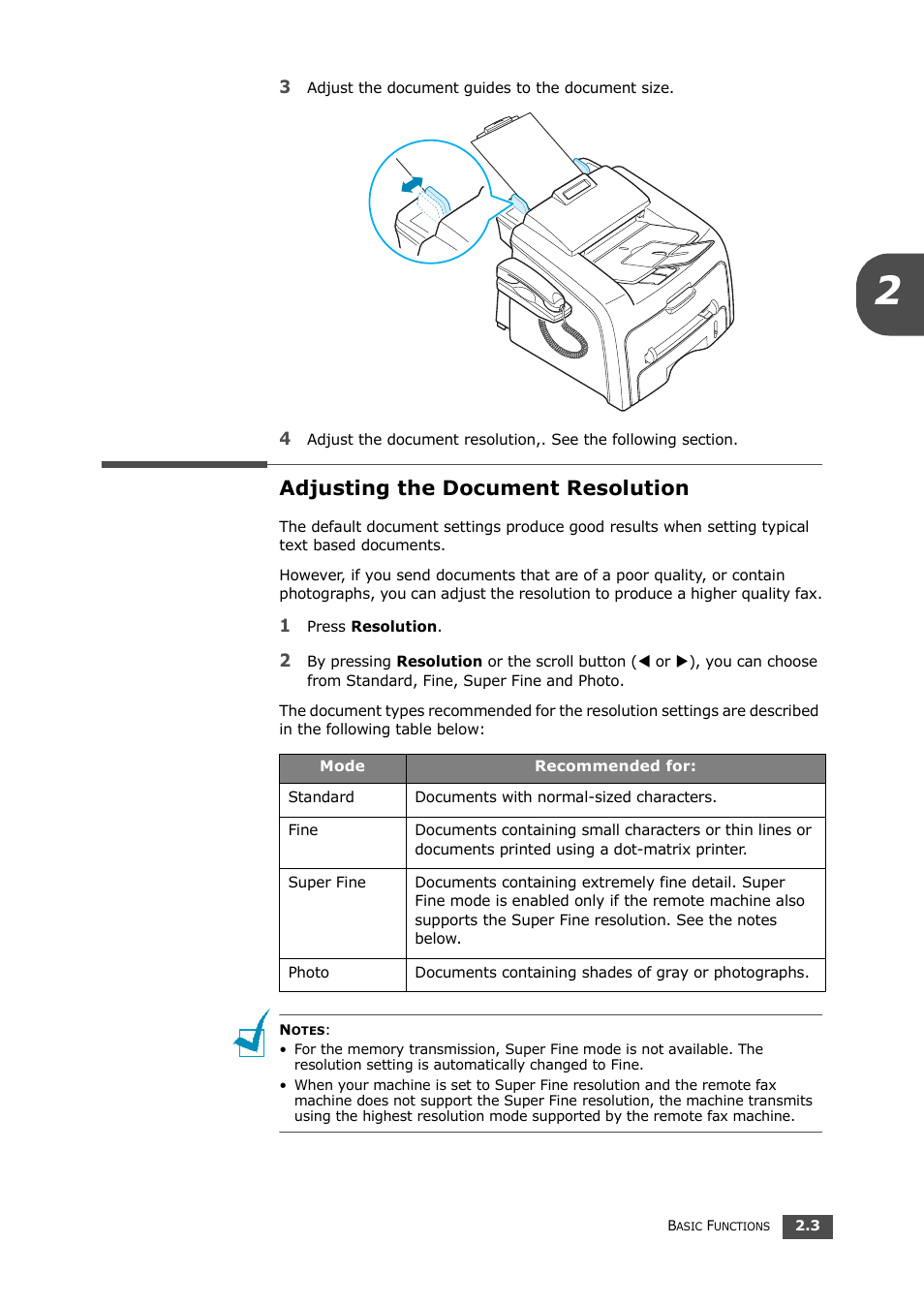 Adjusting the document resolution | Samsung SF-560 User Manual | Page 38 / 98