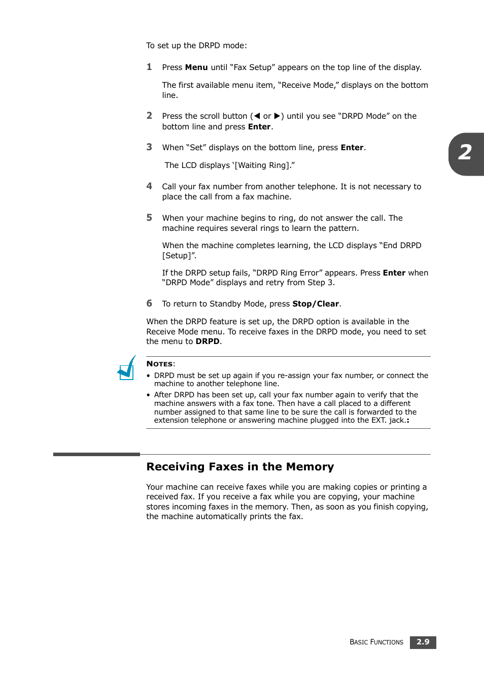 Receiving faxes in the memory | Samsung SF-560 User Manual | Page 44 / 98