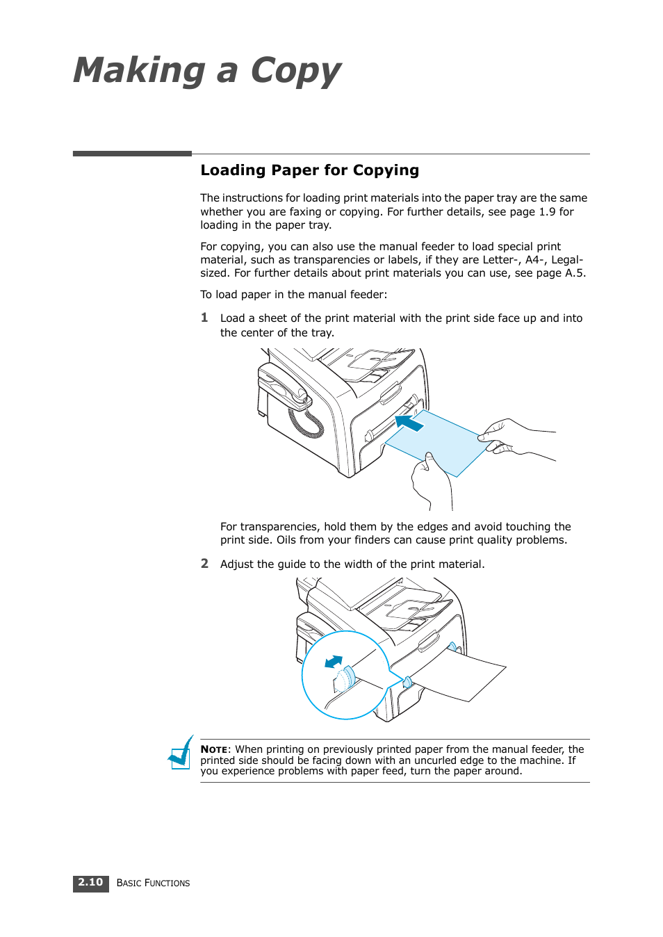 Loading paper for copying, Making a copy loading paper for copying, Making a copy | Samsung SF-560 User Manual | Page 45 / 98