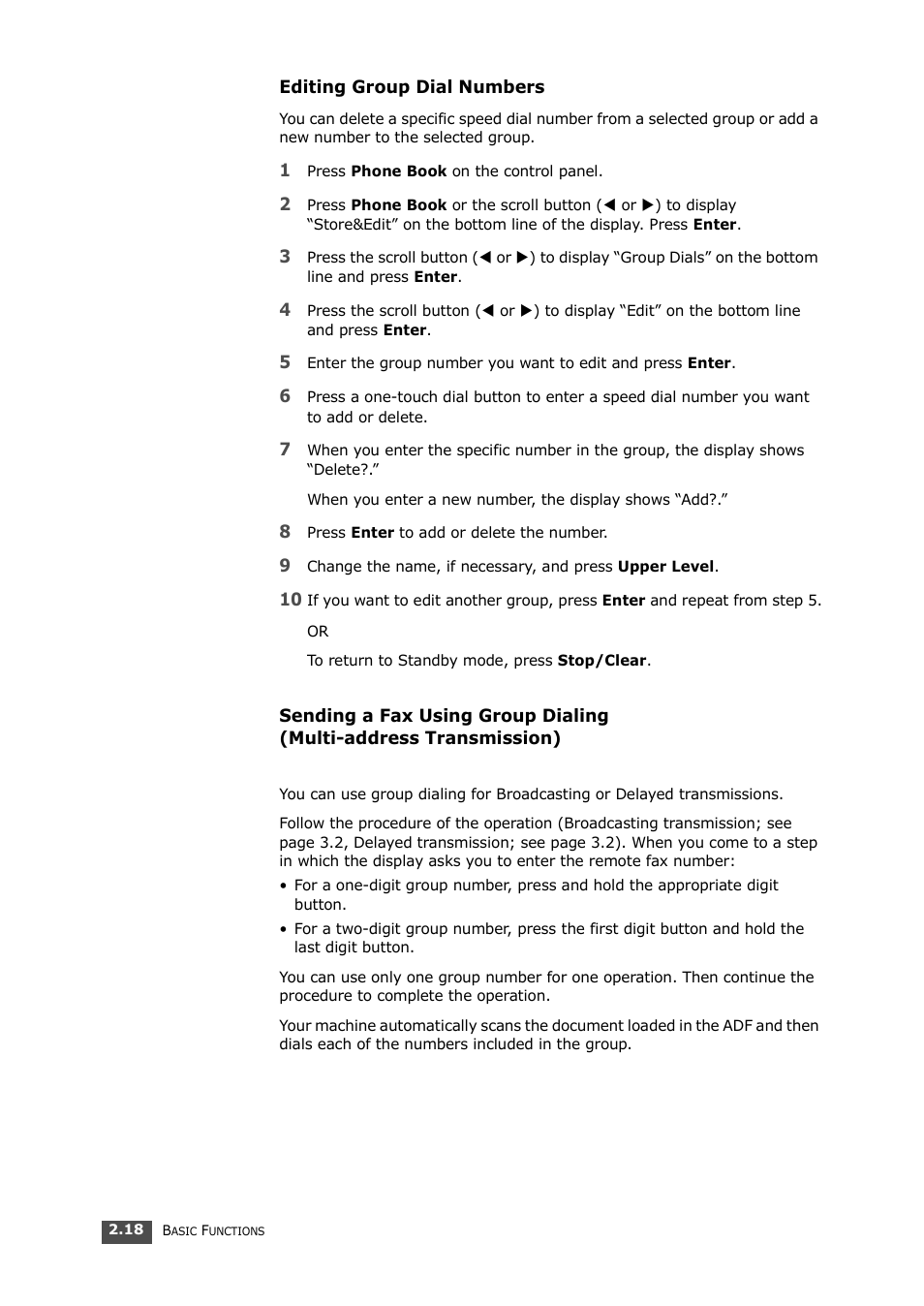 Editing group dial numbers, Sending a fax using group dialing, Multi-address transmission) | Samsung SF-560 User Manual | Page 53 / 98