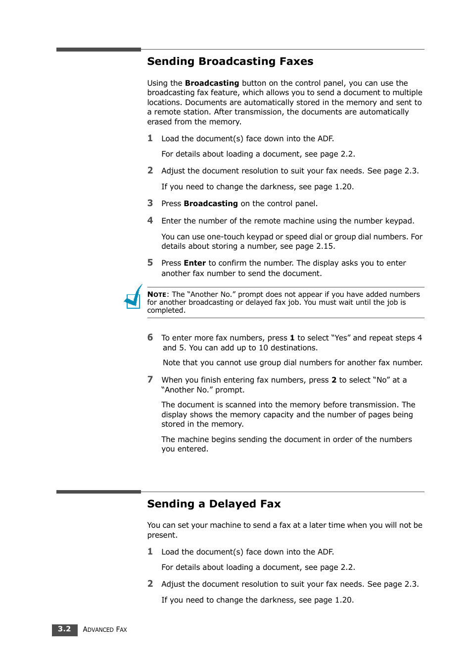 Sending broadcasting faxes, Sending a delayed fax, Sending broadcasting faxes sending a delayed fax | Samsung SF-560 User Manual | Page 57 / 98