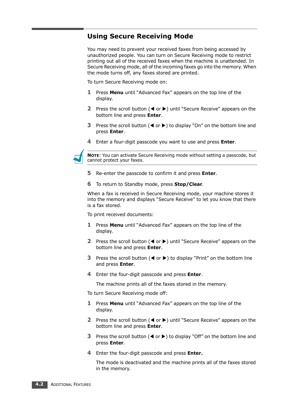 Using secure receiving mode | Samsung SF-560 User Manual | Page 63 / 98