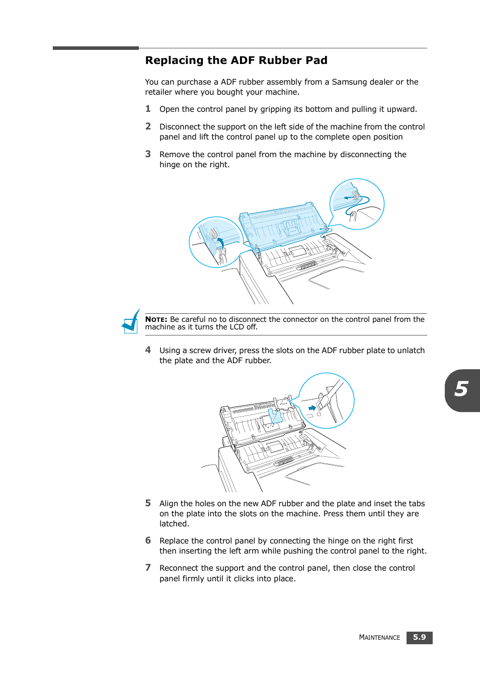 Replacing the adf rubber pad | Samsung SF-560 User Manual | Page 76 / 98