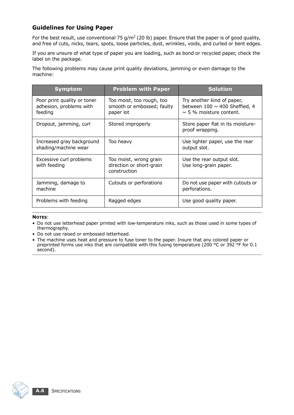 Guidelines for using paper | Samsung SF-560 User Manual | Page 93 / 98