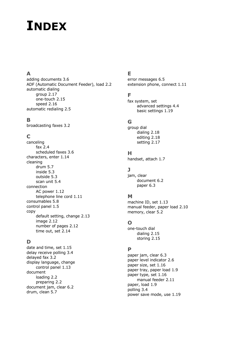 Index, Ndex | Samsung SF-560 User Manual | Page 96 / 98