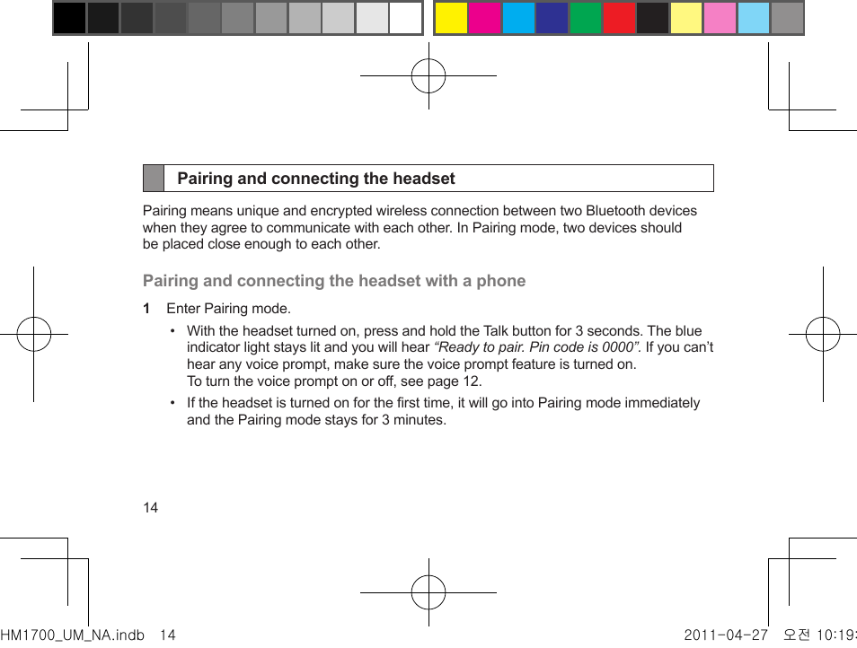 Pairing and connecting the headset | Samsung GH68-34355F User Manual | Page 17 / 84