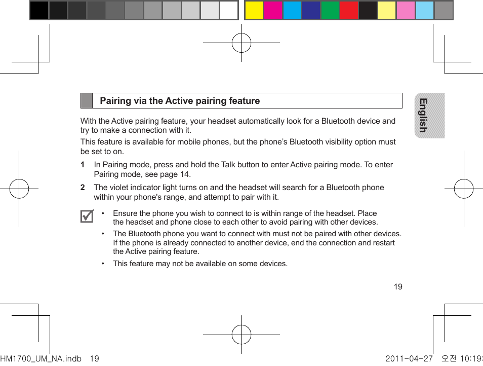 Pairing via the active pairing feature | Samsung GH68-34355F User Manual | Page 22 / 84