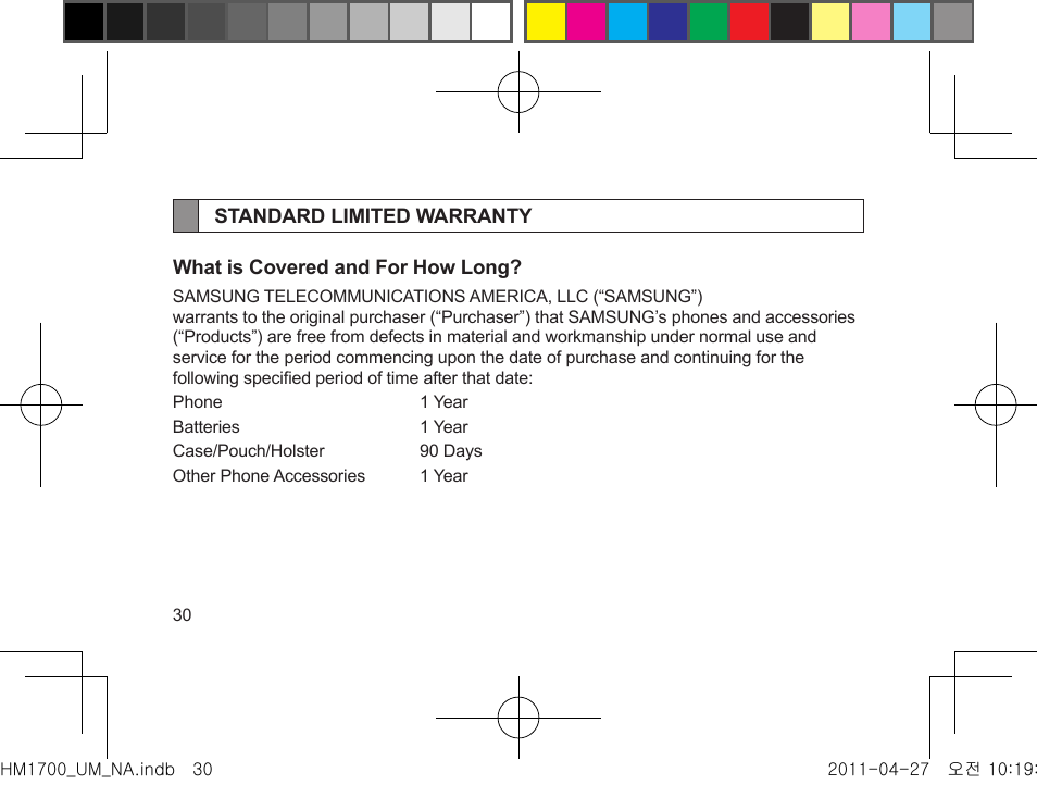 Standard limited warranty | Samsung GH68-34355F User Manual | Page 33 / 84