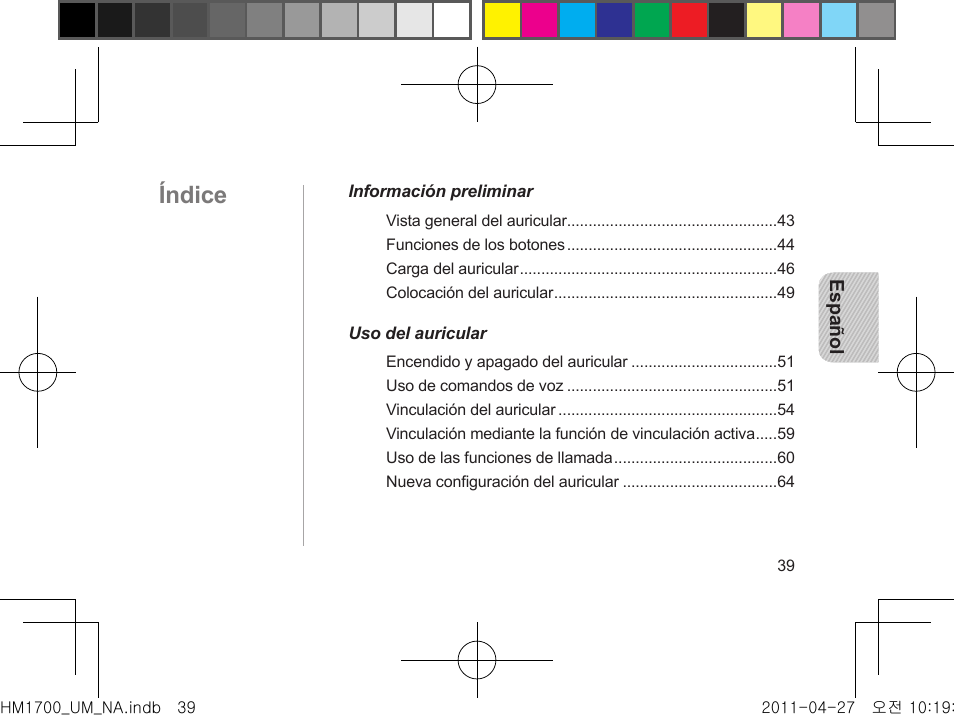 Español, Índice | Samsung GH68-34355F User Manual | Page 42 / 84