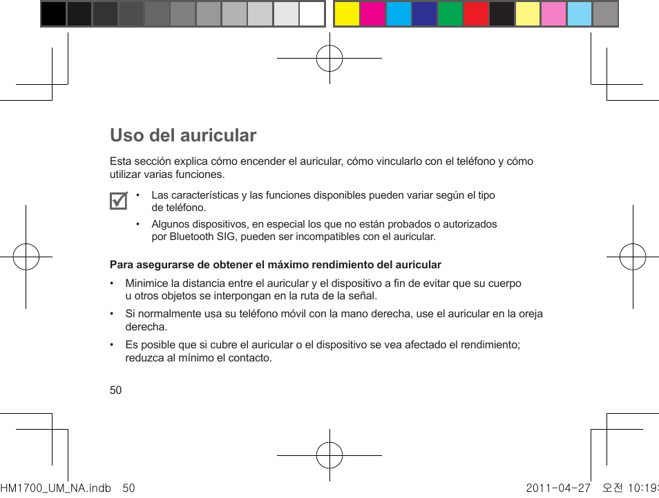 Uso del auricular | Samsung GH68-34355F User Manual | Page 53 / 84