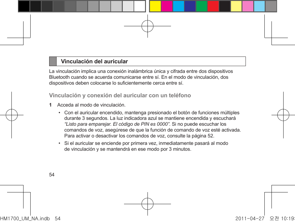 Vinculación del auricular | Samsung GH68-34355F User Manual | Page 57 / 84