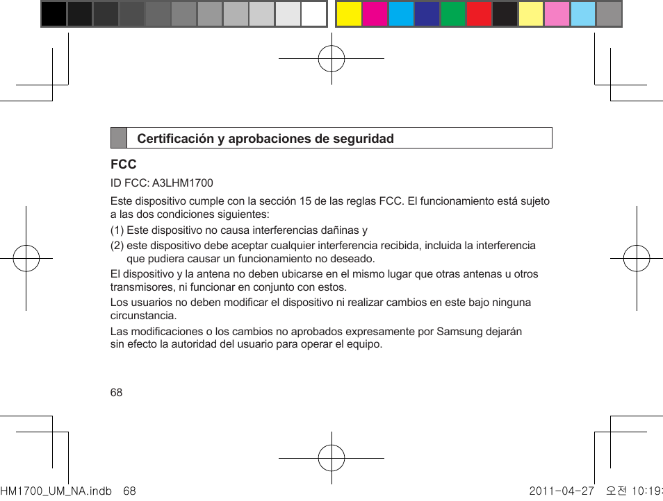 Certificación y aprobaciones de seguridad | Samsung GH68-34355F User Manual | Page 71 / 84