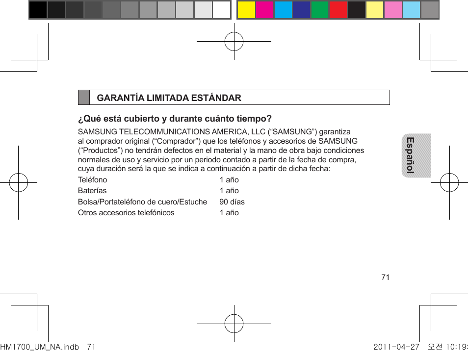 Garantía limitada estándar | Samsung GH68-34355F User Manual | Page 74 / 84