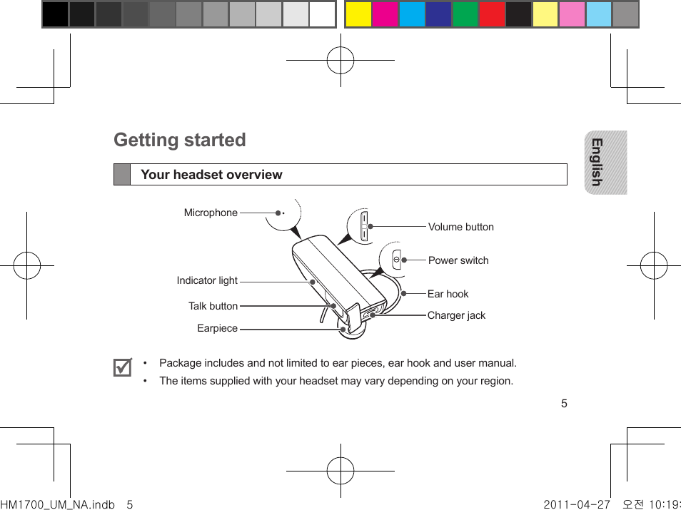 Getting started, Your headset overview | Samsung GH68-34355F User Manual | Page 8 / 84