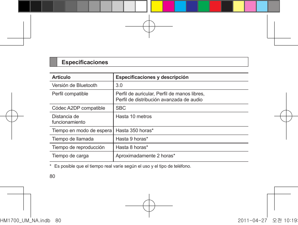 Especificaciones | Samsung GH68-34355F User Manual | Page 83 / 84