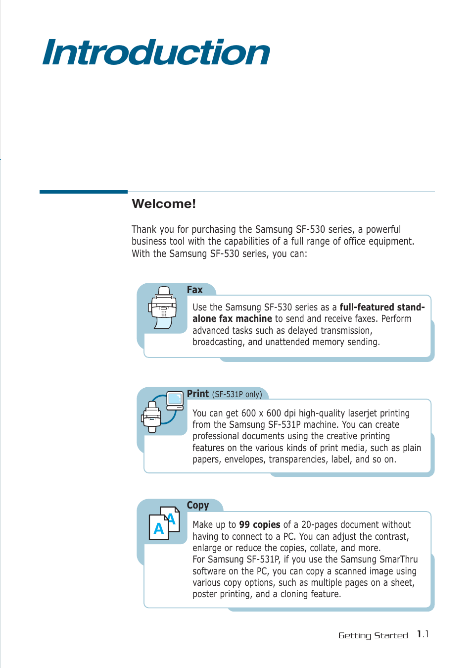 Introduction | Samsung SF-530 Series User Manual | Page 12 / 167